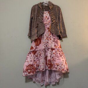 2pc Mia Joy Chloe Dress Nude Pink Floral & Trinity Cardigan Chestnut Set Size 8